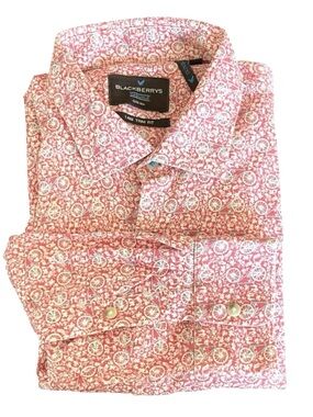 Blackberrys Casuale Salmon Pink Bicycle Print Slim Fit Button Down Shirt (L)